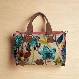 FOSSIL VINTAGE KEY-PER MOD FLORAL COATED CANVAS TOTE VGC
